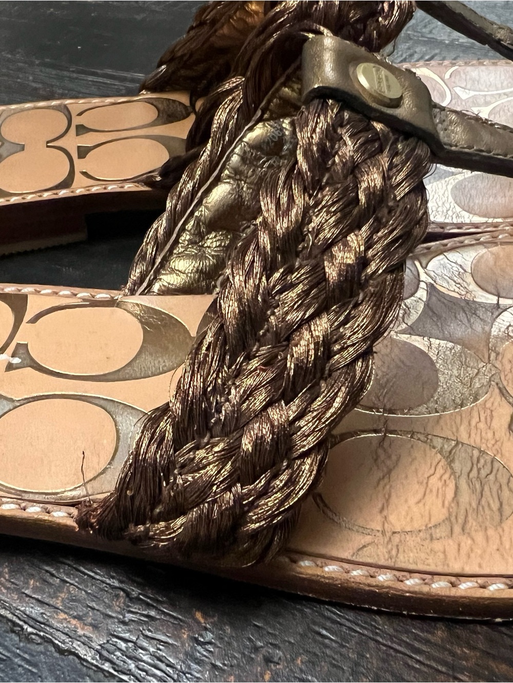 Coach Copper Braided Signature Footbed Flip-Flops Sandals - Picture 10 of 10